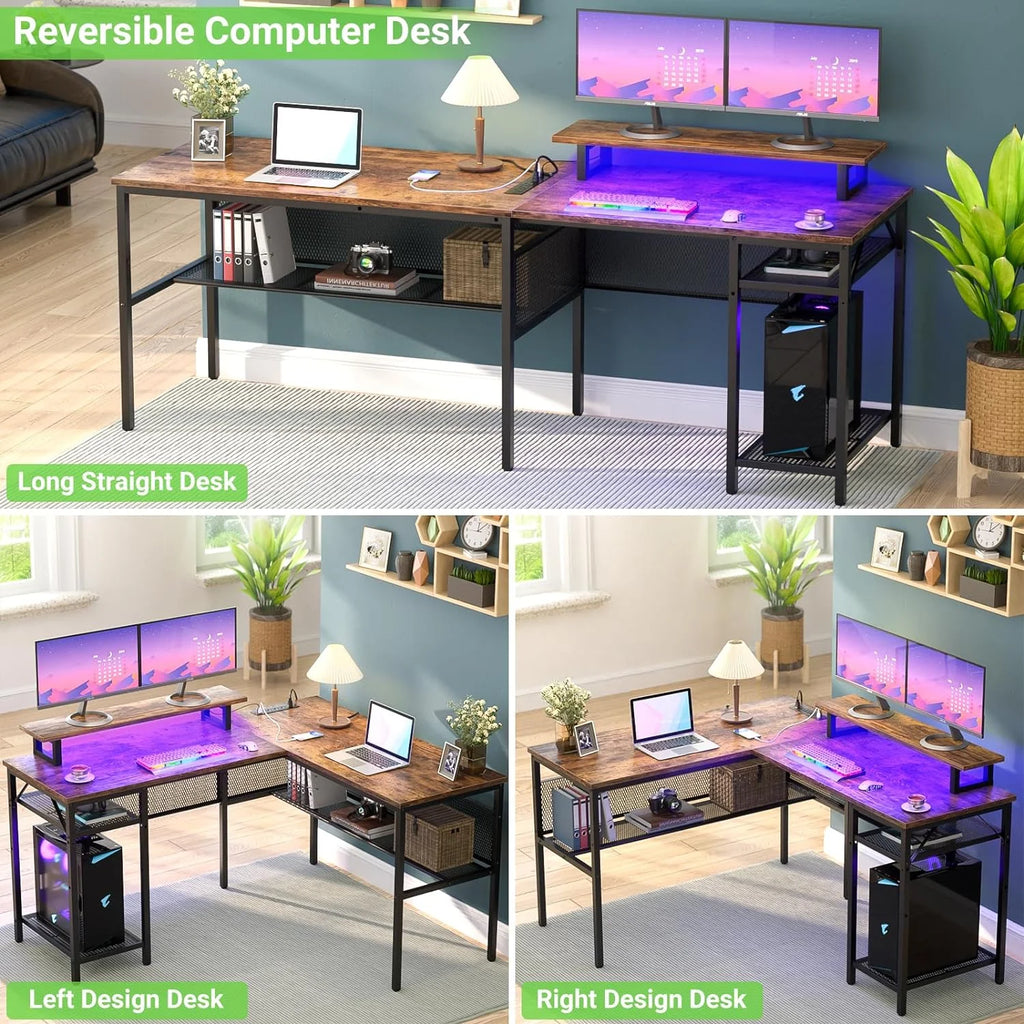 55 Inch Reversible L Shaped Computer Desk with Power Outlets N112