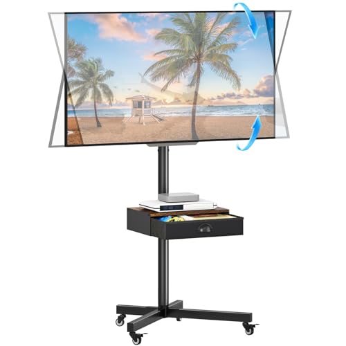 Rolling TV Stand with Power Outlet, Adjustable Height Mobile TV Cart with Wheels B98963
