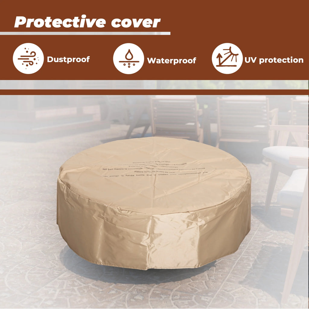 28" Outdoor Fire Pit Propane Fire Pit with Waterproof Cover and Lava Rocks T534895