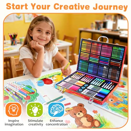 158 Pcs Art Supplies Kit with Crayons, Colored Pencils, Markers N397237
