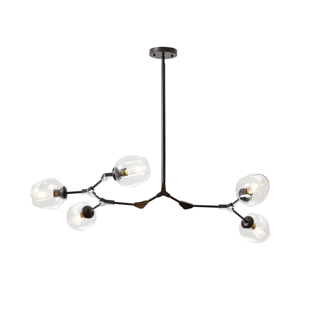 5-Light Clear Glass Linear Chandelier in Black Finish E46462