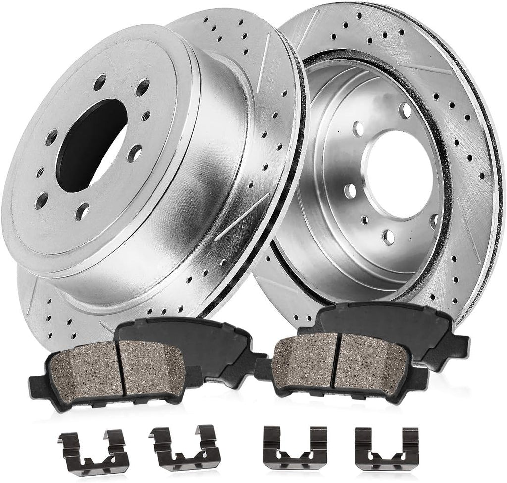 REAR 348mm D/S 6 Lug Rotors + Ceramic Brake Pads + Hardware Q340719