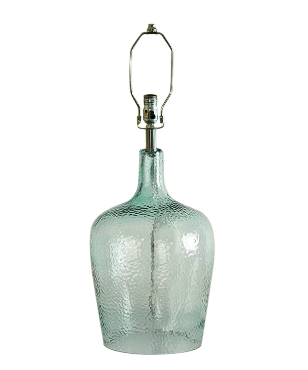 19" Hand-Blown Aqua Green Sea Glass Table Lamp with White Linen Drum Shade C761