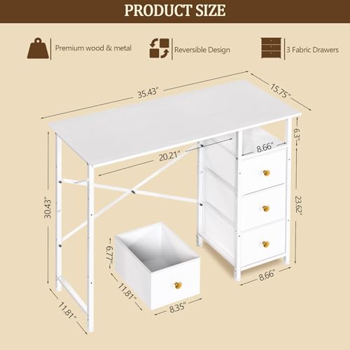 White Compact Vanity Desk with Drawers I2647