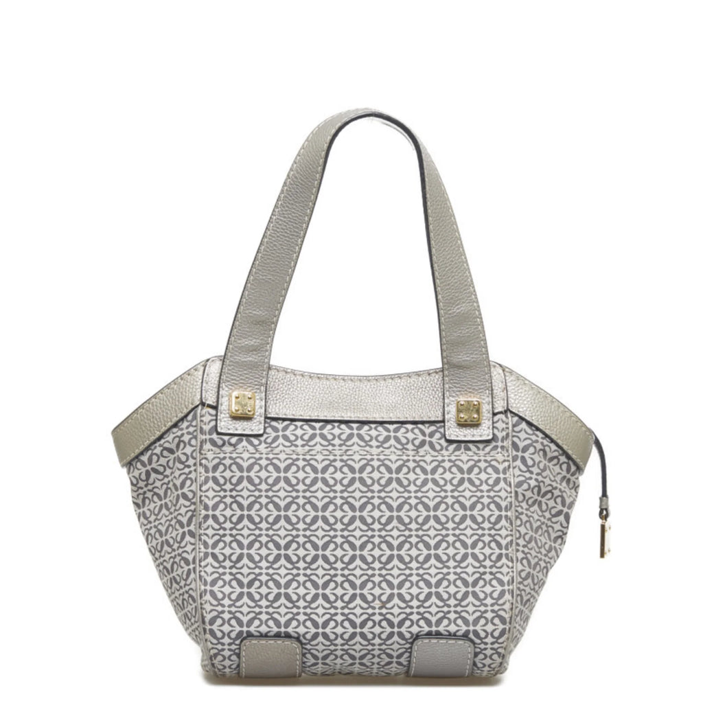 Gray Silver Canvas Leather Tote Bag R78947