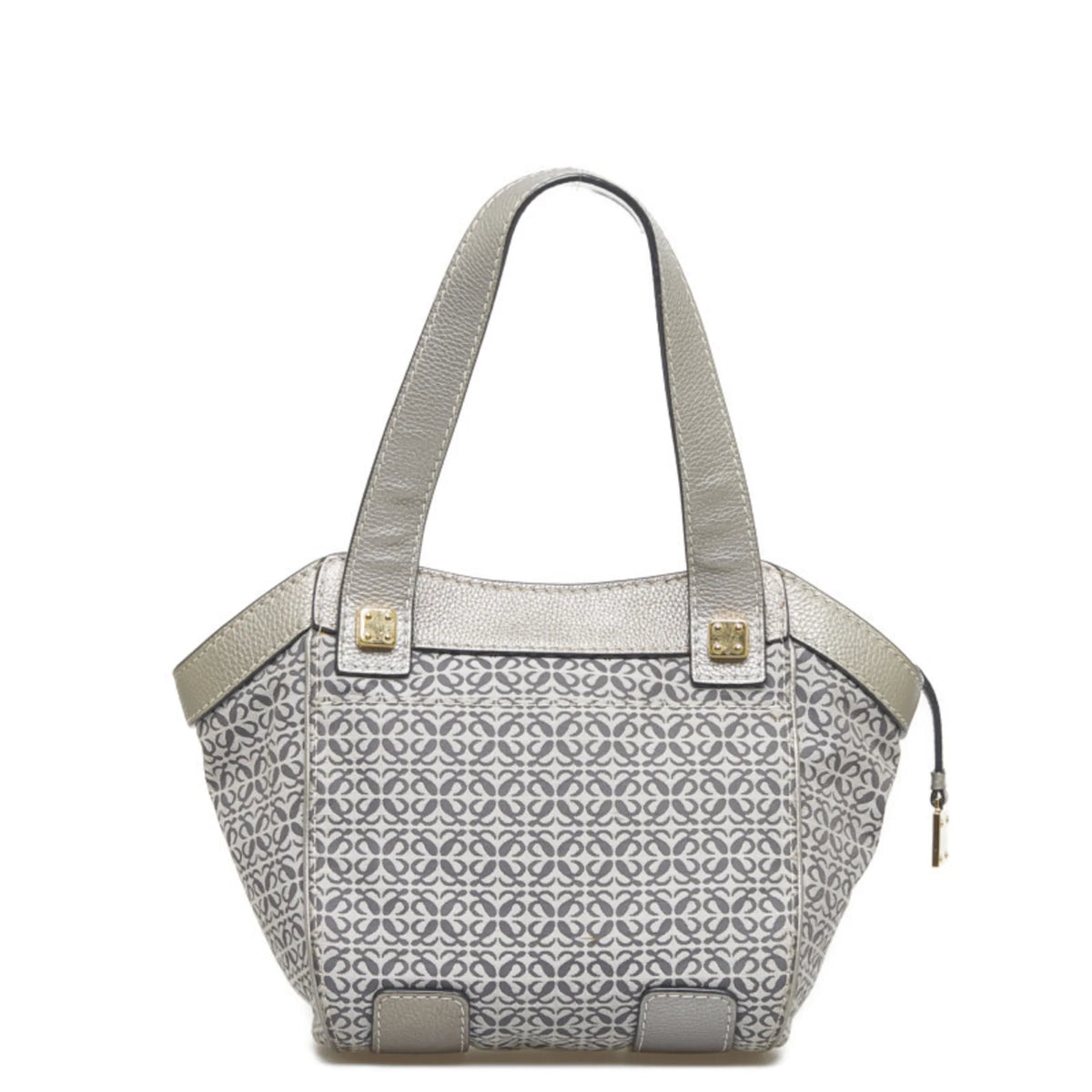 Gray Silver Canvas Leather Tote Bag R78947