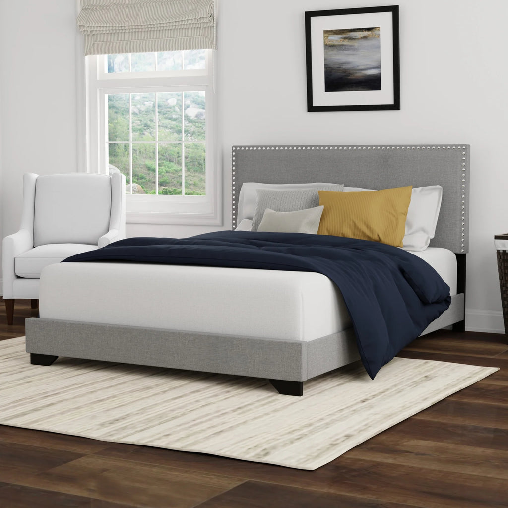 Cream Upholstered Full Platform Bed A41826
