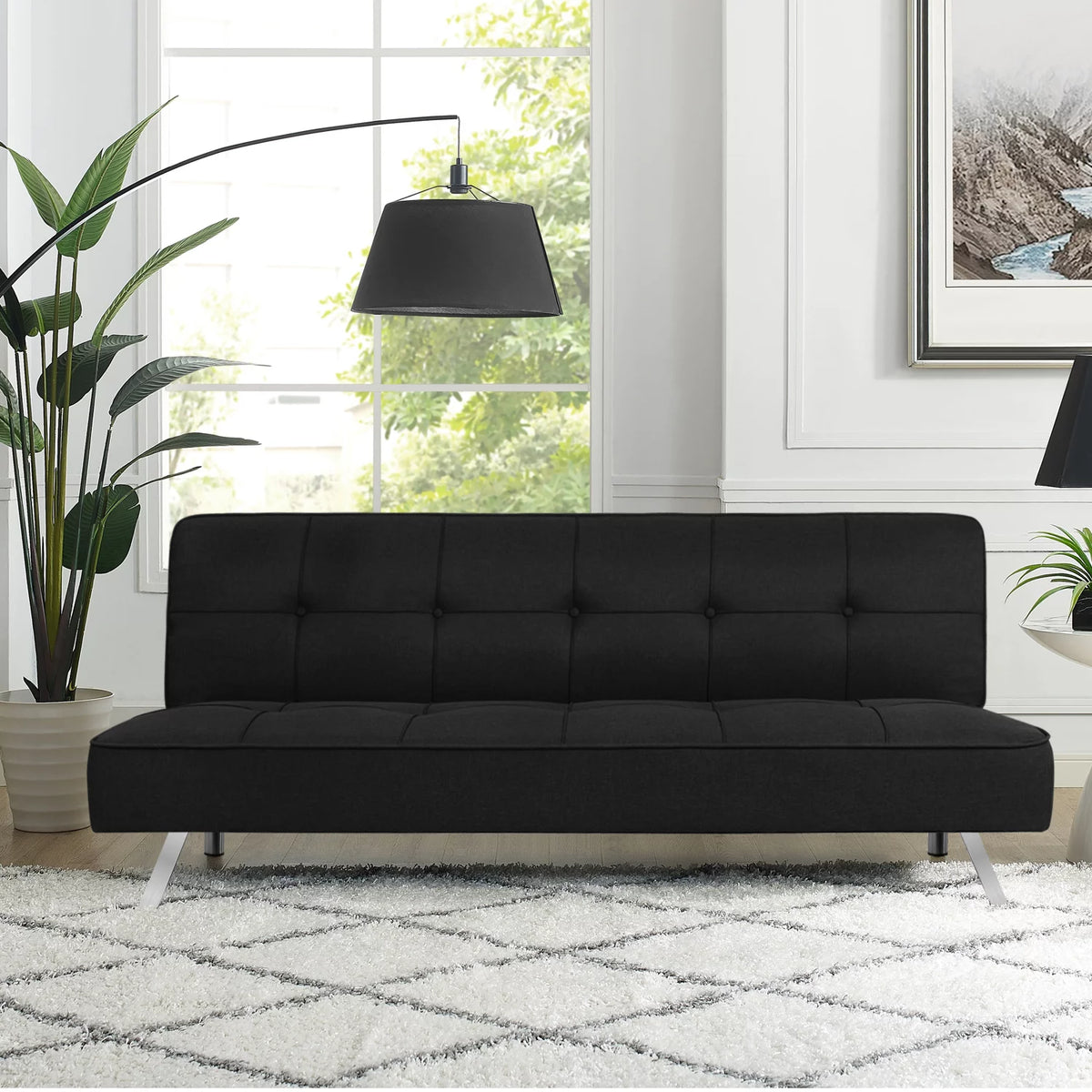 Black Convertible Fabric Futon Sofa Bed H831733