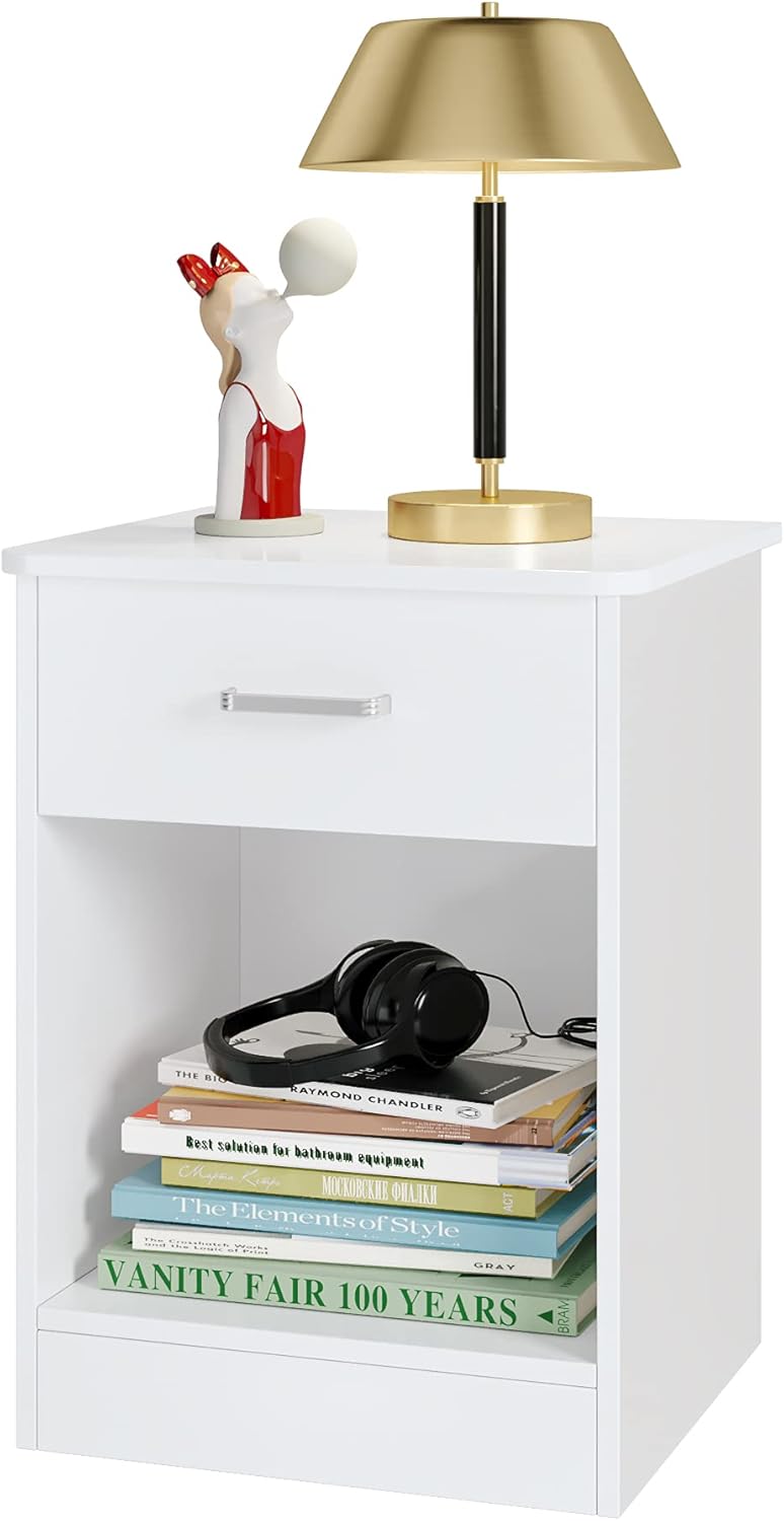 Black 2 Tier Nightstand with Drawer and Storage Cabinet B694