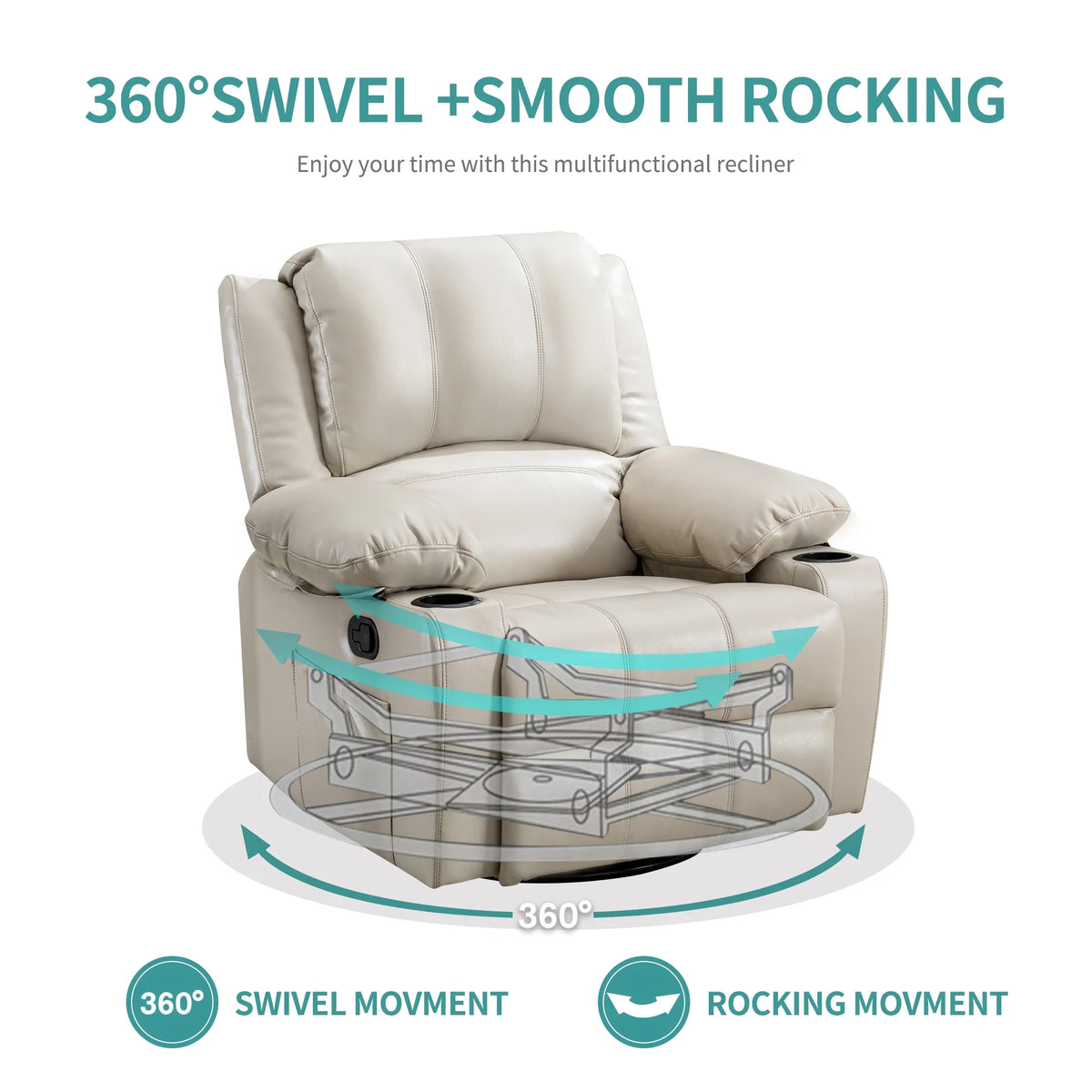 38.19" Wide Manual Swivel Rocker Recliner Chair with Massager and Heat P19712