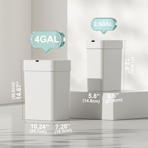 2 Pack Automatic Motion Sensor Trash Can, 2.5 Gallon + 4 Gallon White V68441