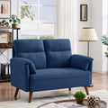 Blue Linen Fabric 2-Seat Loveseat Sofa with Back Cushions and Wood Legs D240