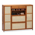 6-Tiers Rattan Shoe Storage Cabinet with Drawer, 32 Pairs, 8 Boots Compartments, Brown E571085