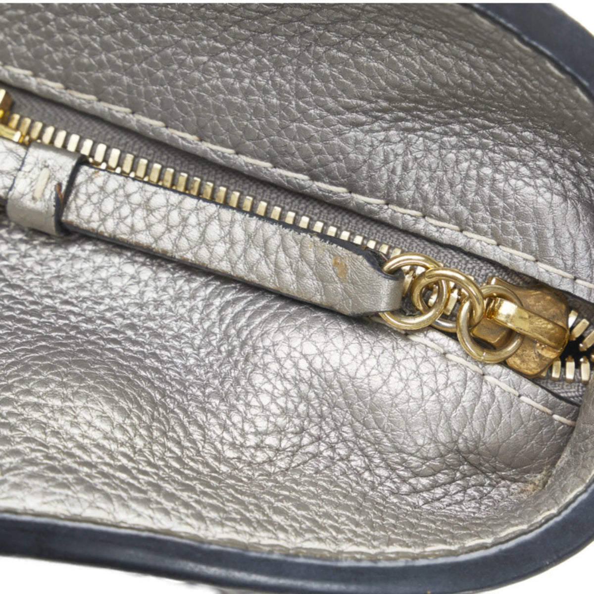Gray Silver Canvas Leather Tote Bag R78947