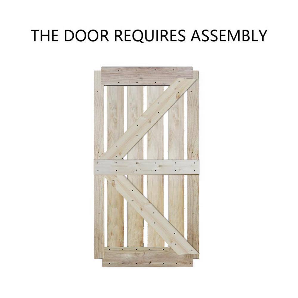 Unfinished Solid Core Knotty Pine Sliding Barn Door with Hardware Kit R332063