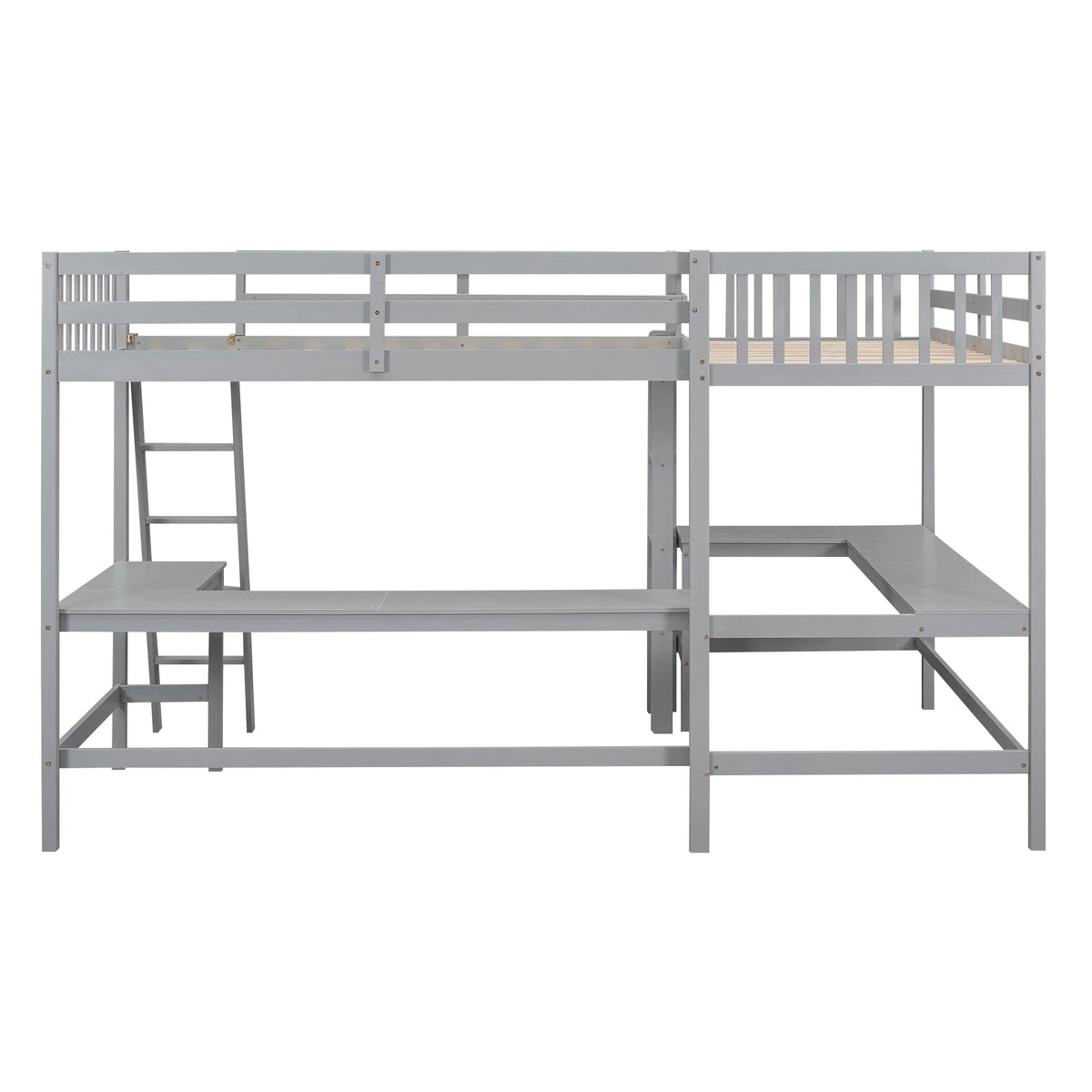 Twin Size L-Shaped Loft Bed with Desk, Ladder and Guardrails D820