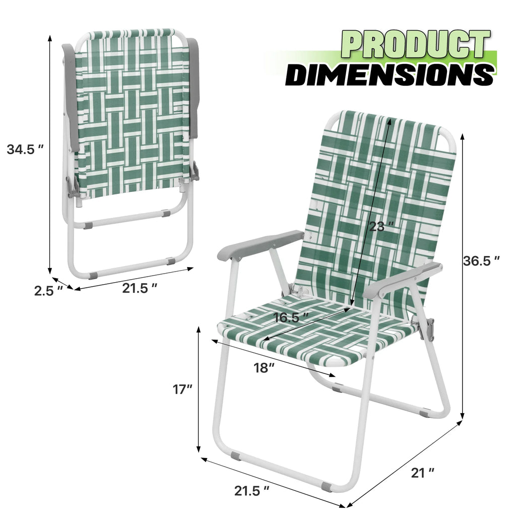 Dark Green 2 Pieces Folding Beach Chairs with Armrests I5045