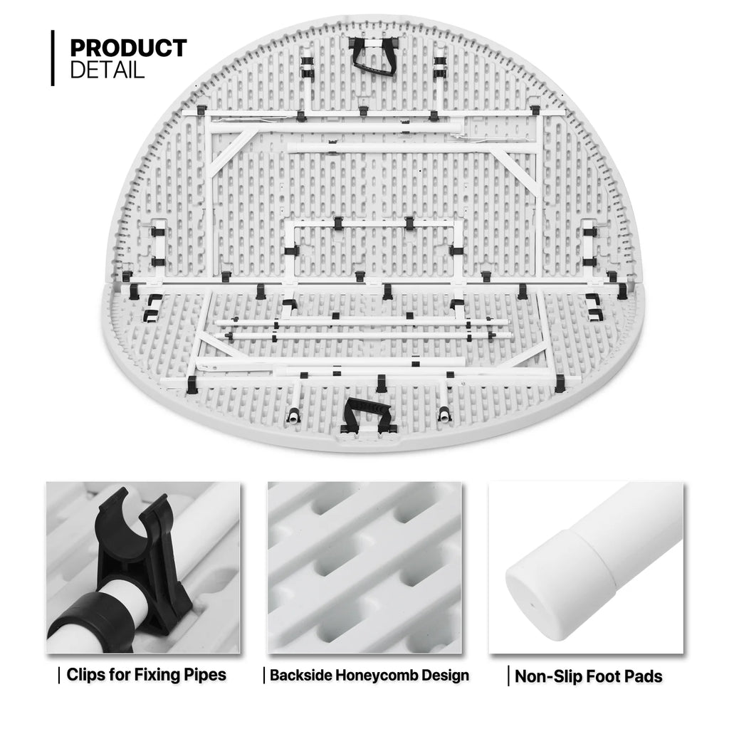 7 Pieces 5 FT Folding White Round Table and Chair Set Q863