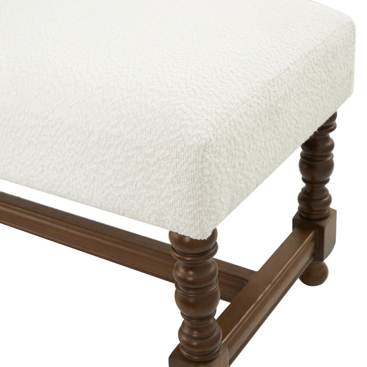 Fabric Bench with Brown Traditional Wood Turned Legs V309581