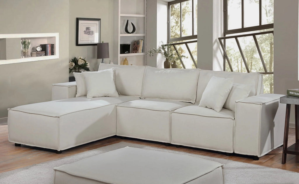 Beige Linen Sofa with Reversible Chaise A19521