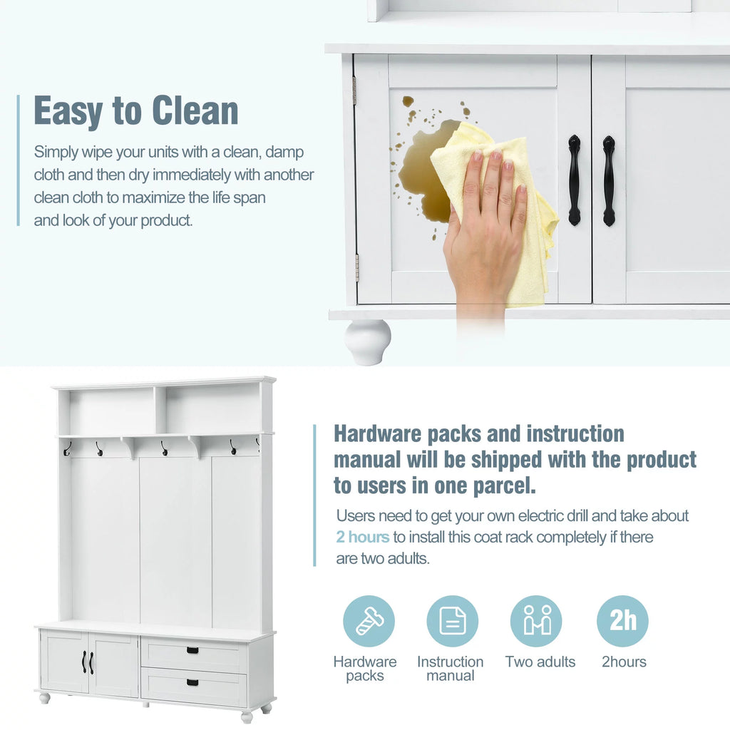 White Hall Tree with Storage Cabinet and 2 Drawers Z449588