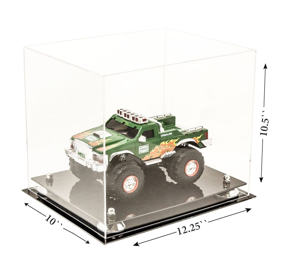 Clear Acrylic Display Case - Medium Rectangle Box with Gold Risers 12.25 inch x 10 inch x 10.5 inch F439209