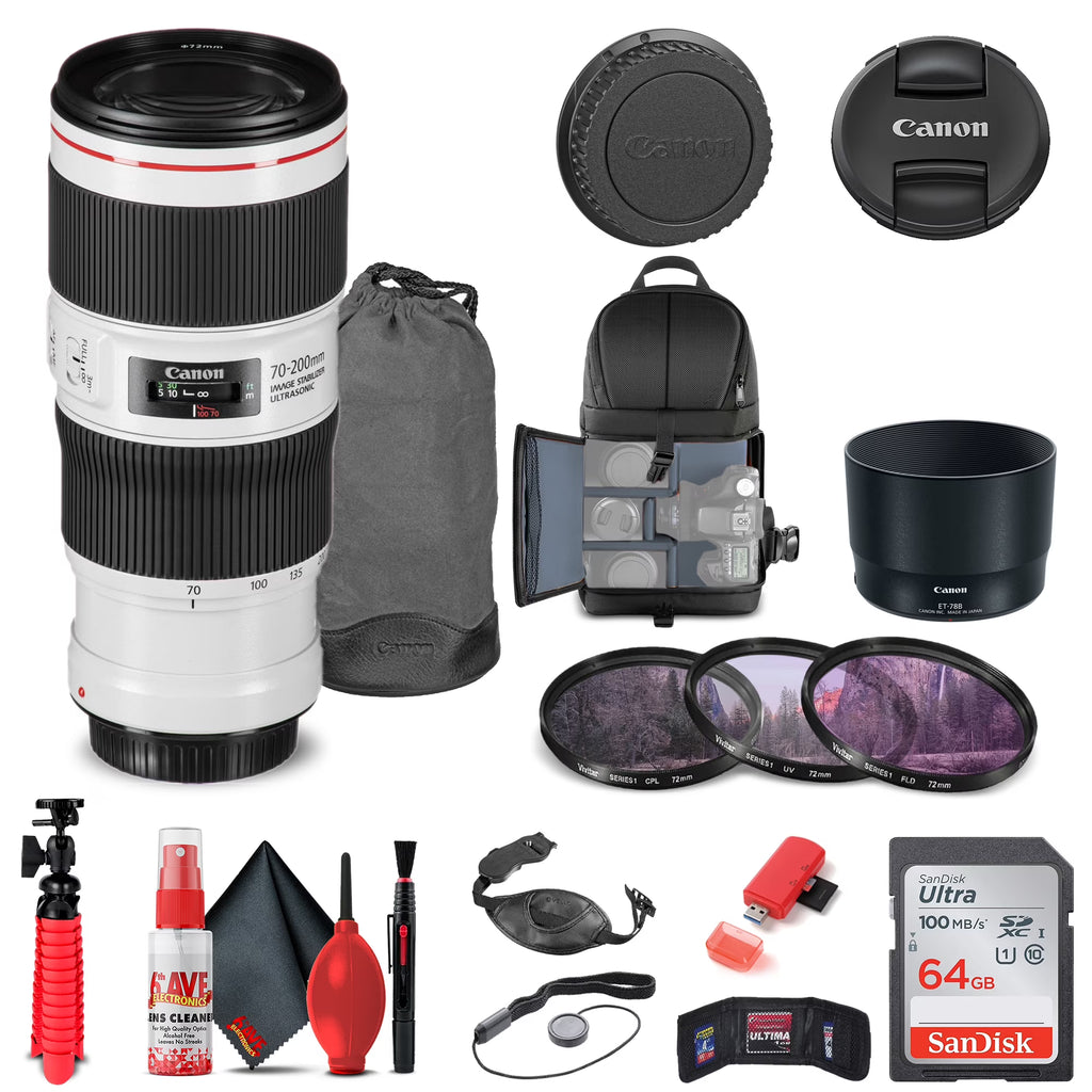 Canon EF 70-200mm f/4L IS II USM Lens with Filter Kit and BackPack G1253