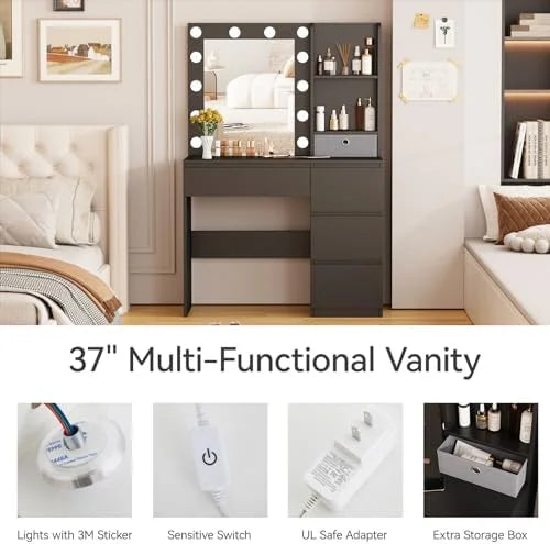White Vanity Desk Set with Mirror & Light V12088