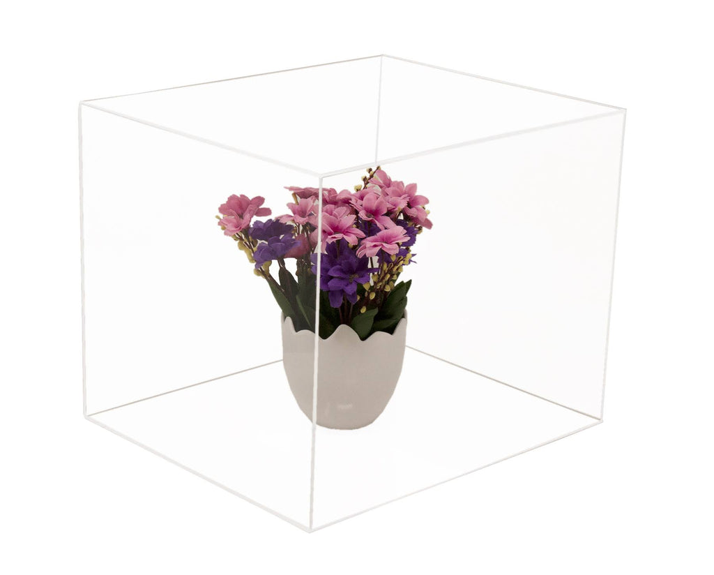 Clear Acrylic Display Case - Medium Rectangle Box with Gold Risers 12.25 inch x 10 inch x 10.5 inch F439209