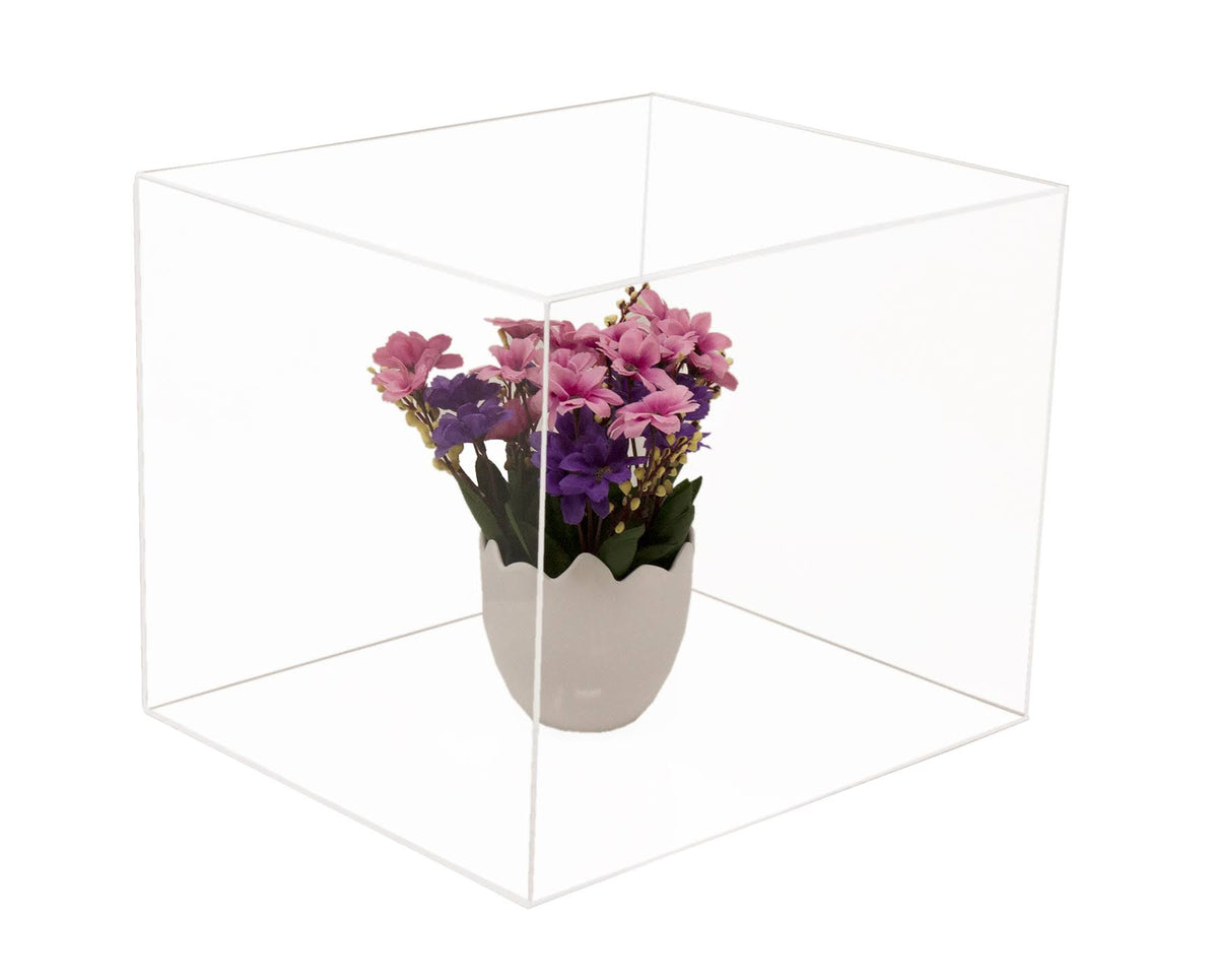 Clear Acrylic Display Case - Medium Rectangle Box with Gold Risers 12.25 inch x 10 inch x 10.5 inch F439209