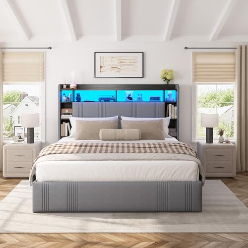 King Size Upholstered Platform Bed Frame with 4 Storage Drawers S4257