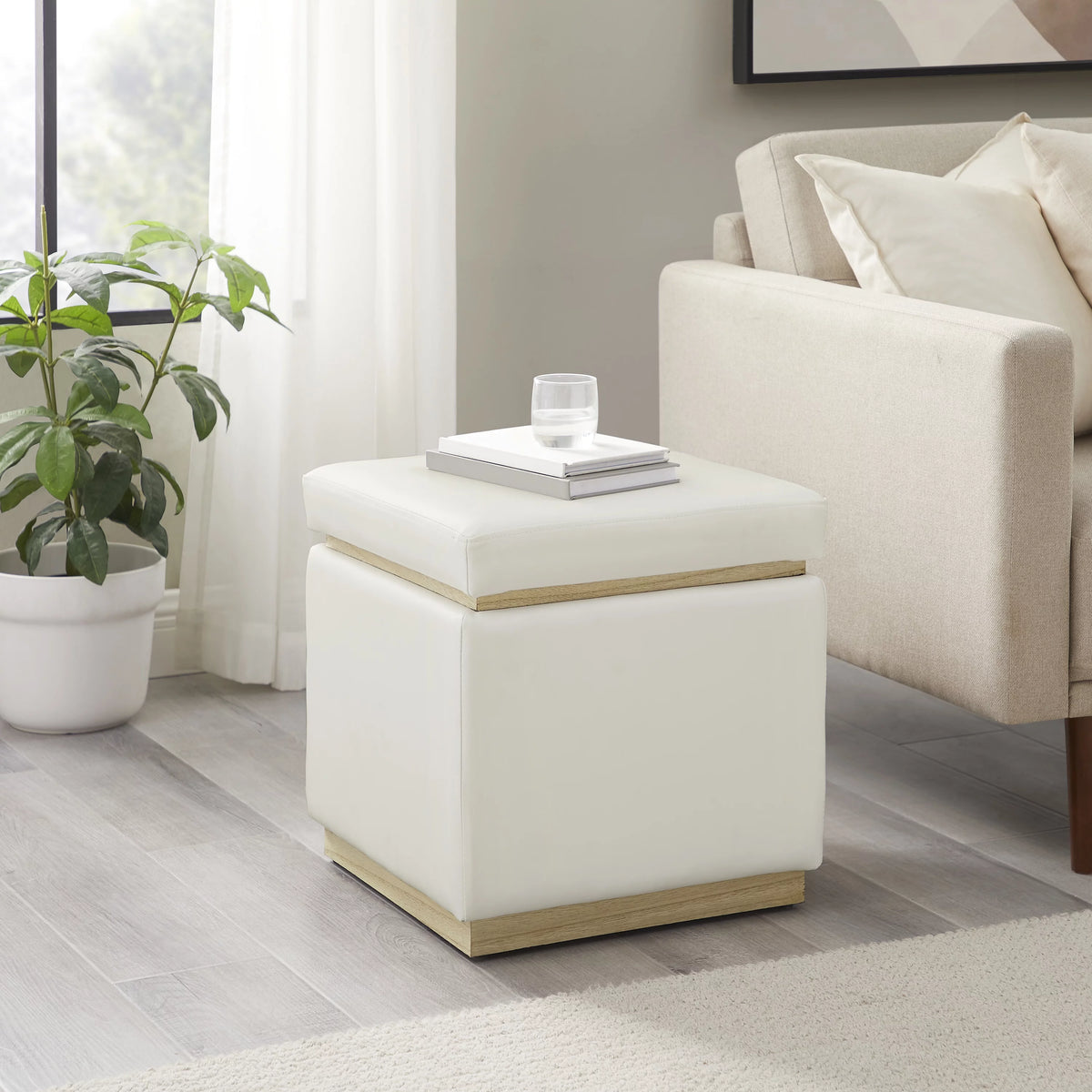 White Faux Leather Square Storage Ottoman Y5227