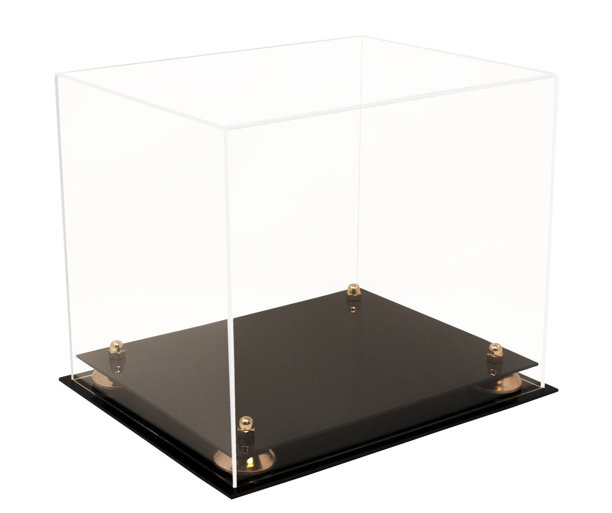 Clear Acrylic Display Case - Medium Rectangle Box with Gold Risers 12.25 inch x 10 inch x 10.5 inch F439209