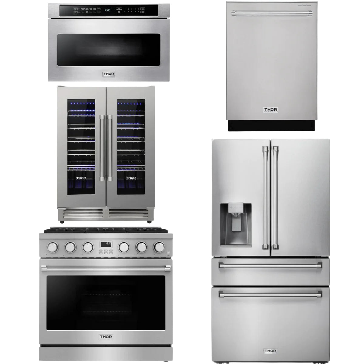 36 Gas Range, Refrigerator, Dishwasher, Microwave and Wine Cooler O23049