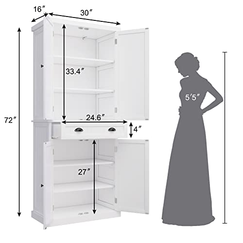 Green Kitchen Pantry Storage Cabinet with Drawer and Adjustable Shelves I24766