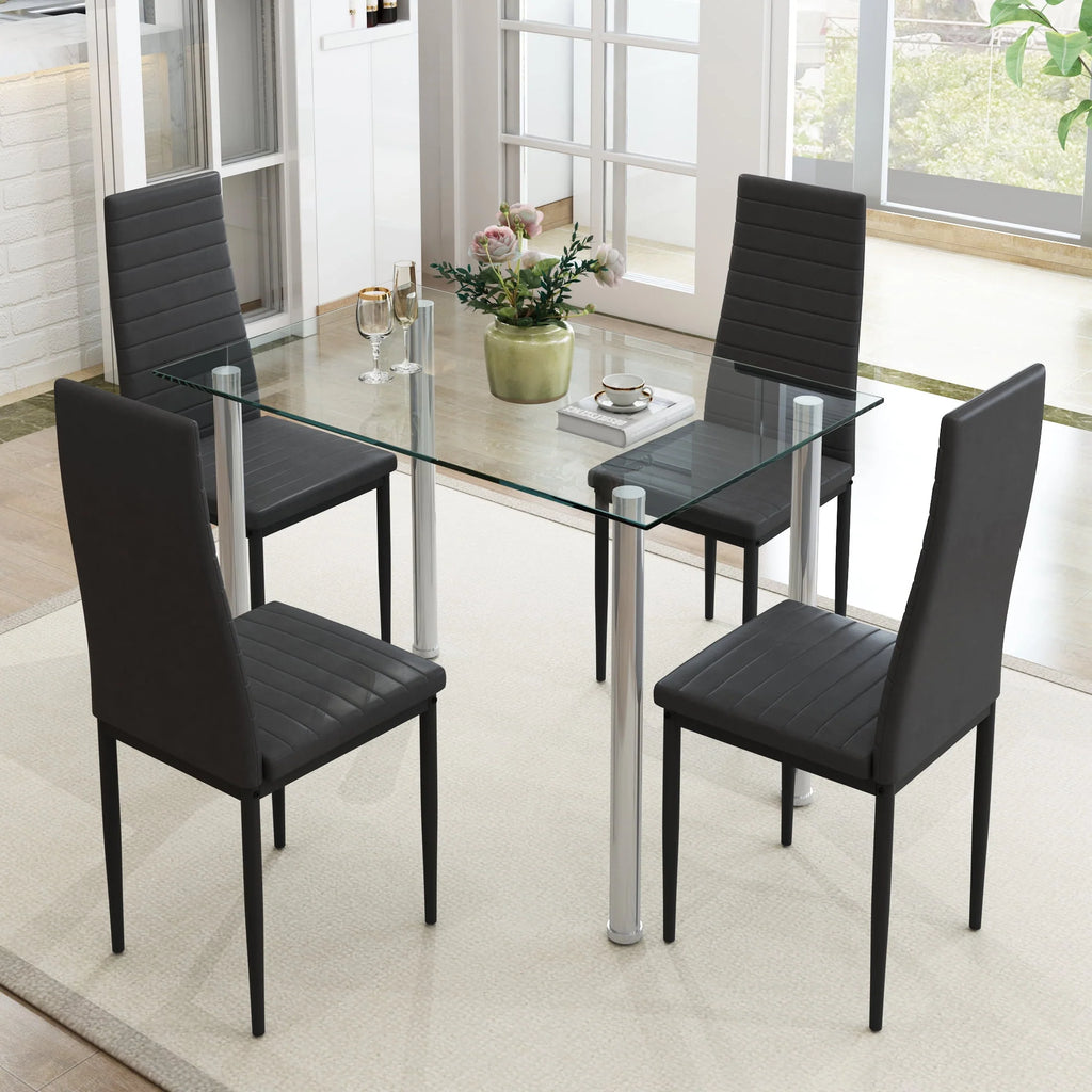 Gray 5-Piece Faux Marble Dining Table Set D709213