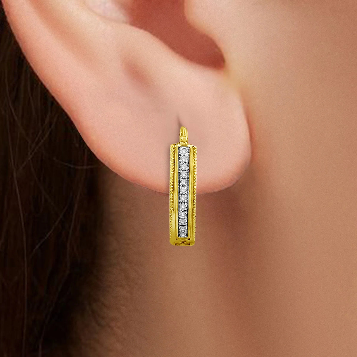 Yellow Gold Plated Sterling Silver Diamond Hoop Earrings P68288