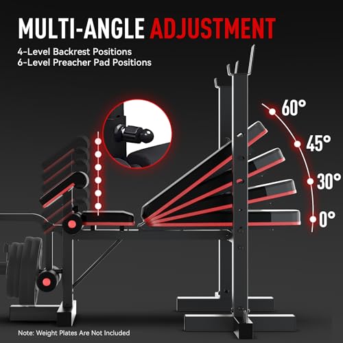 6 in 1 Weight Bench Set with Leg Extension and Preacher Curl F480760