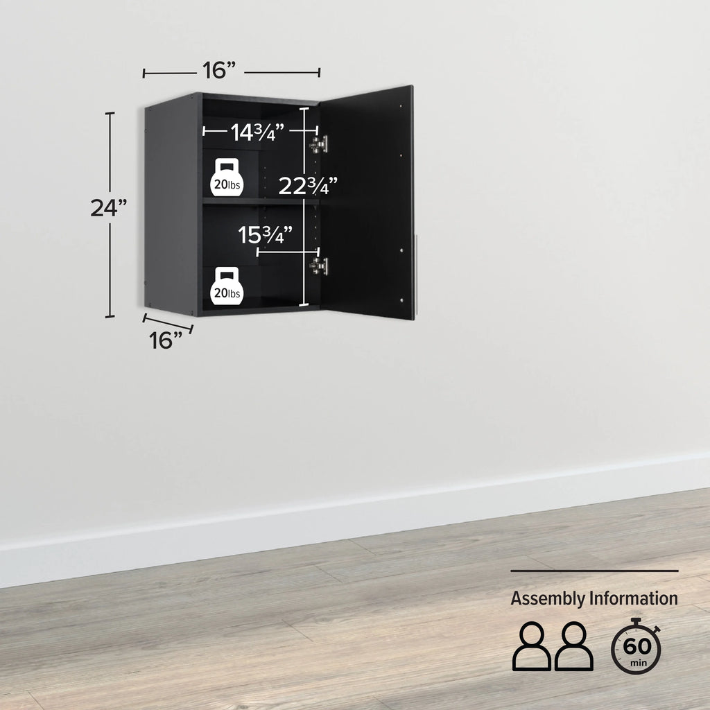 Black 16" Wall Cabinet with 1 Adjustable Shelf H924360