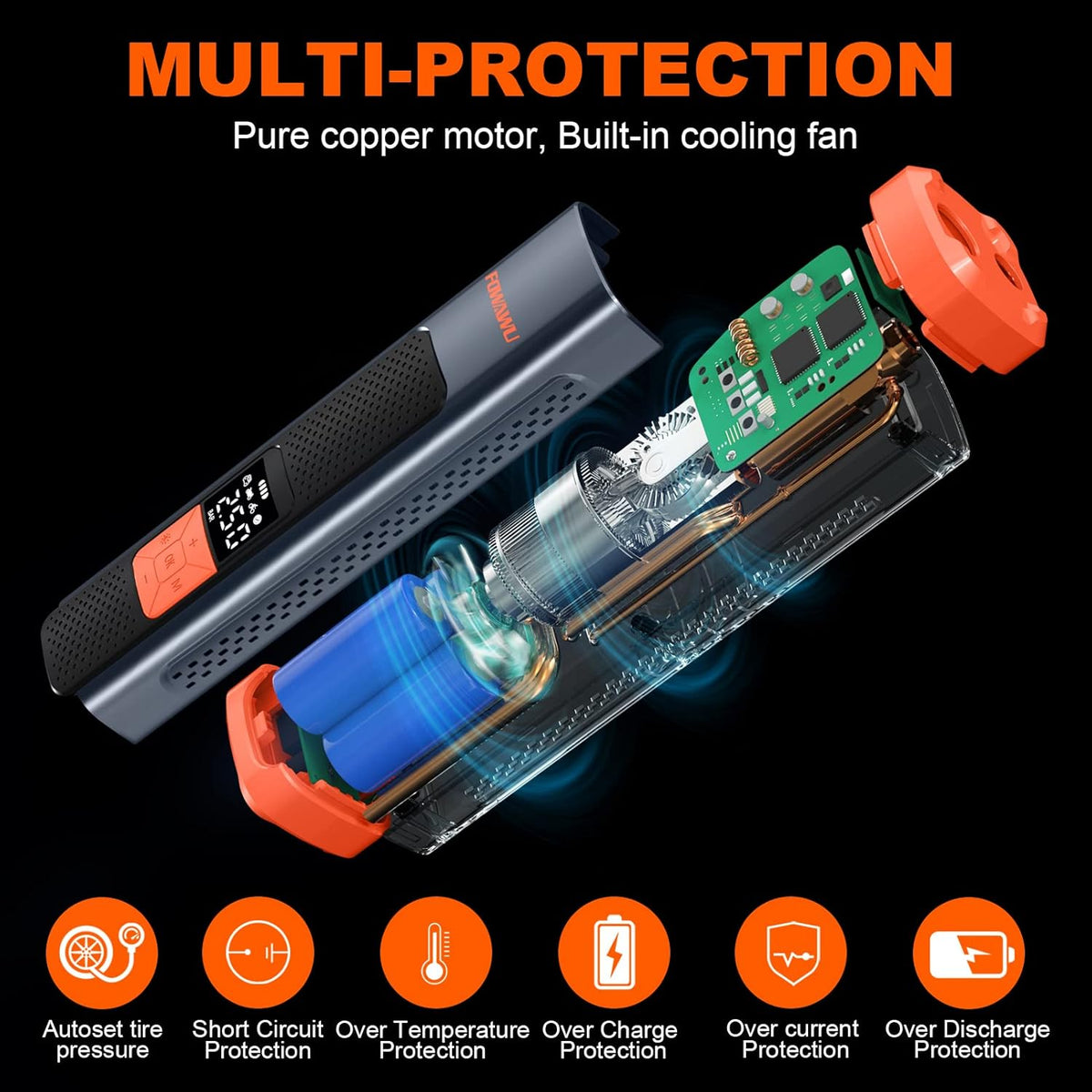 6000mAh 150PSI Tire Inflator Portable Air Compressor with LCD V40314