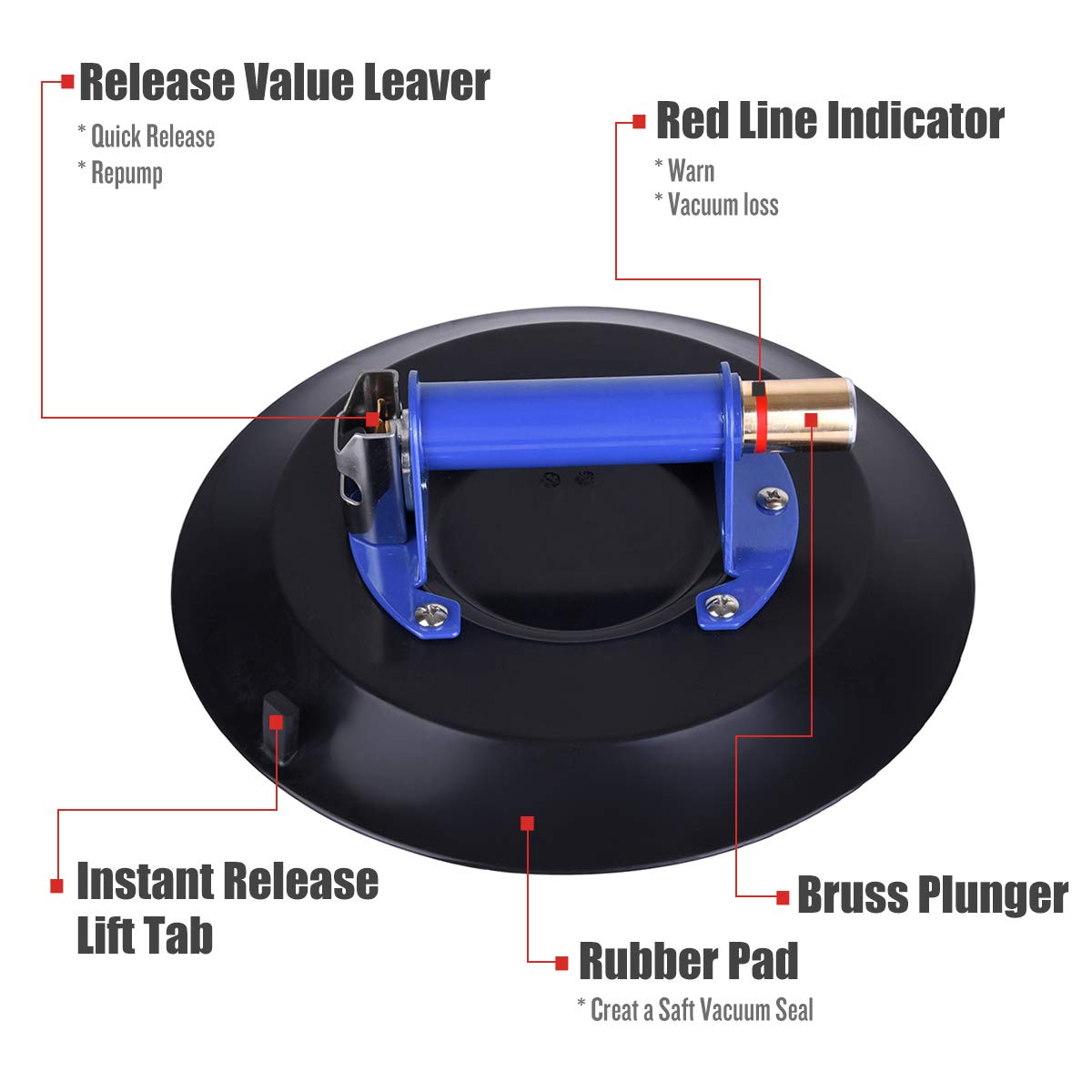 8 Glass Suction Cup Vacuum Glass Lifter with Metal Handle and Brass Pump H795521