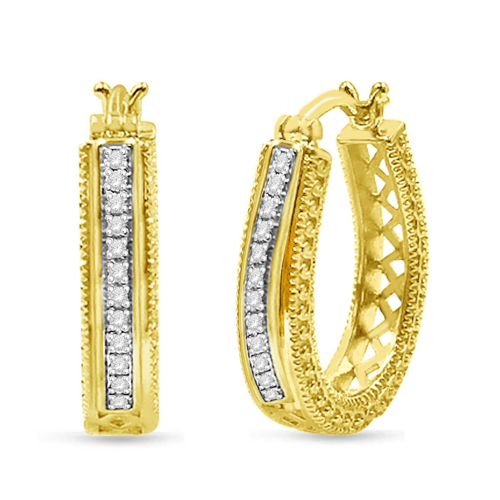 Yellow Gold Plated Sterling Silver Diamond Hoop Earrings P68288