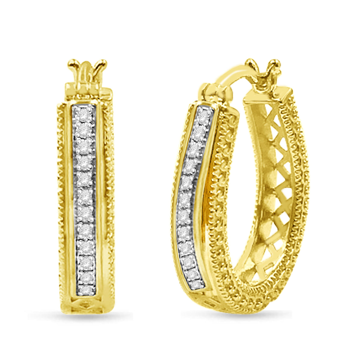 Yellow Gold Plated Sterling Silver Diamond Hoop Earrings P68288