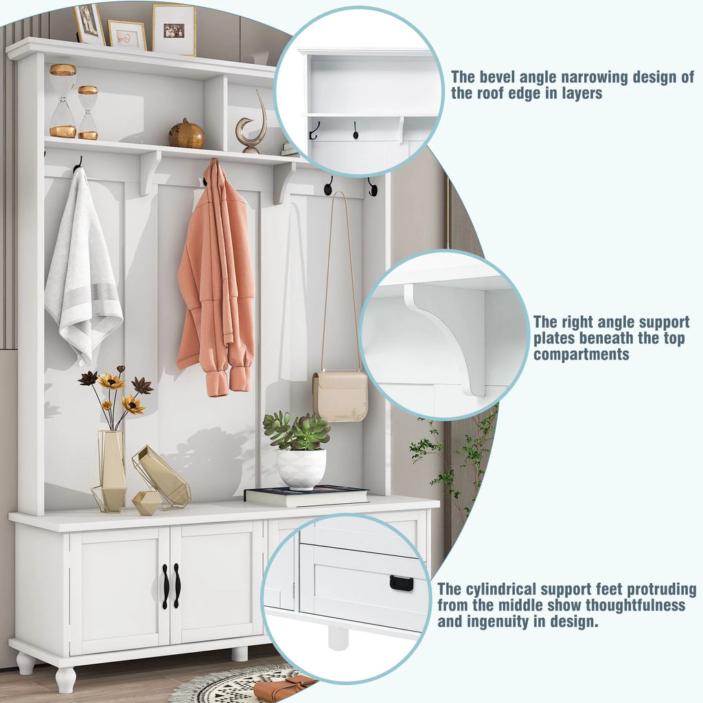 White Hall Tree with Storage Cabinet and 2 Drawers Z449588