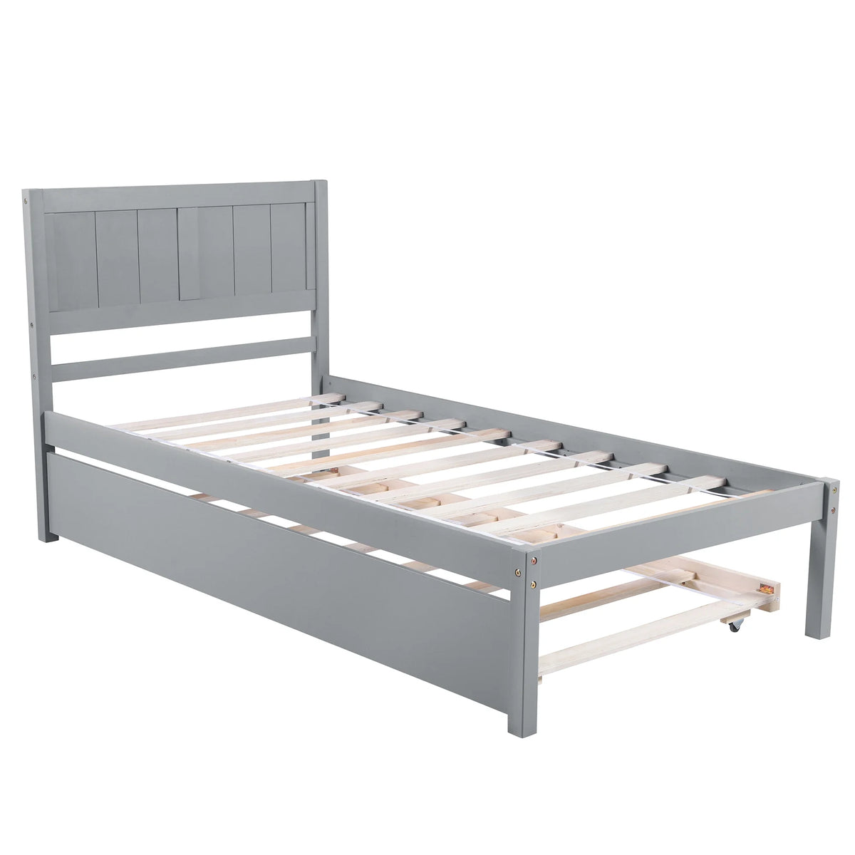 Twin Size Wood Platform Bed with Trundle and Headboard A1675