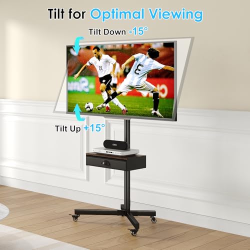 Rolling TV Stand with Power Outlet, Adjustable Height Mobile TV Cart with Wheels B98963