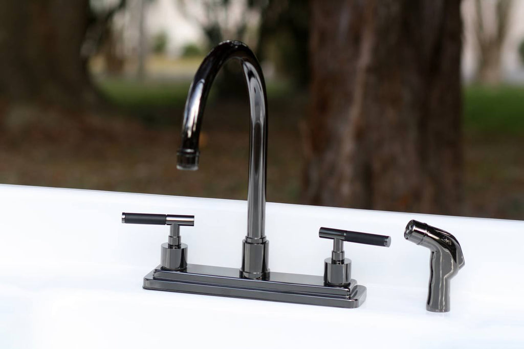 Water Onyx Black Nickel 8x22 Centerset Kitchen Faucet with Lever Handles and Matching Side Sprayer E652803