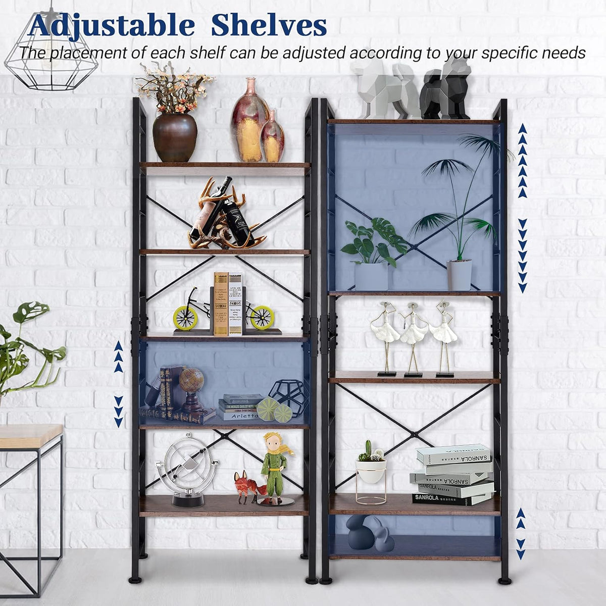 5 Tier Adjustable Metal and Wood Bookshelf H9457