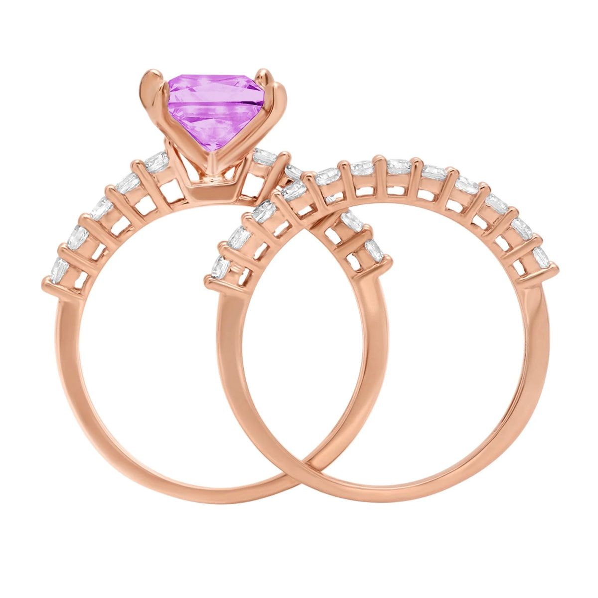 18k Rose Gold Princess Cut Simulated Alexandrite Ring Band Set Size 3.5 Z162145