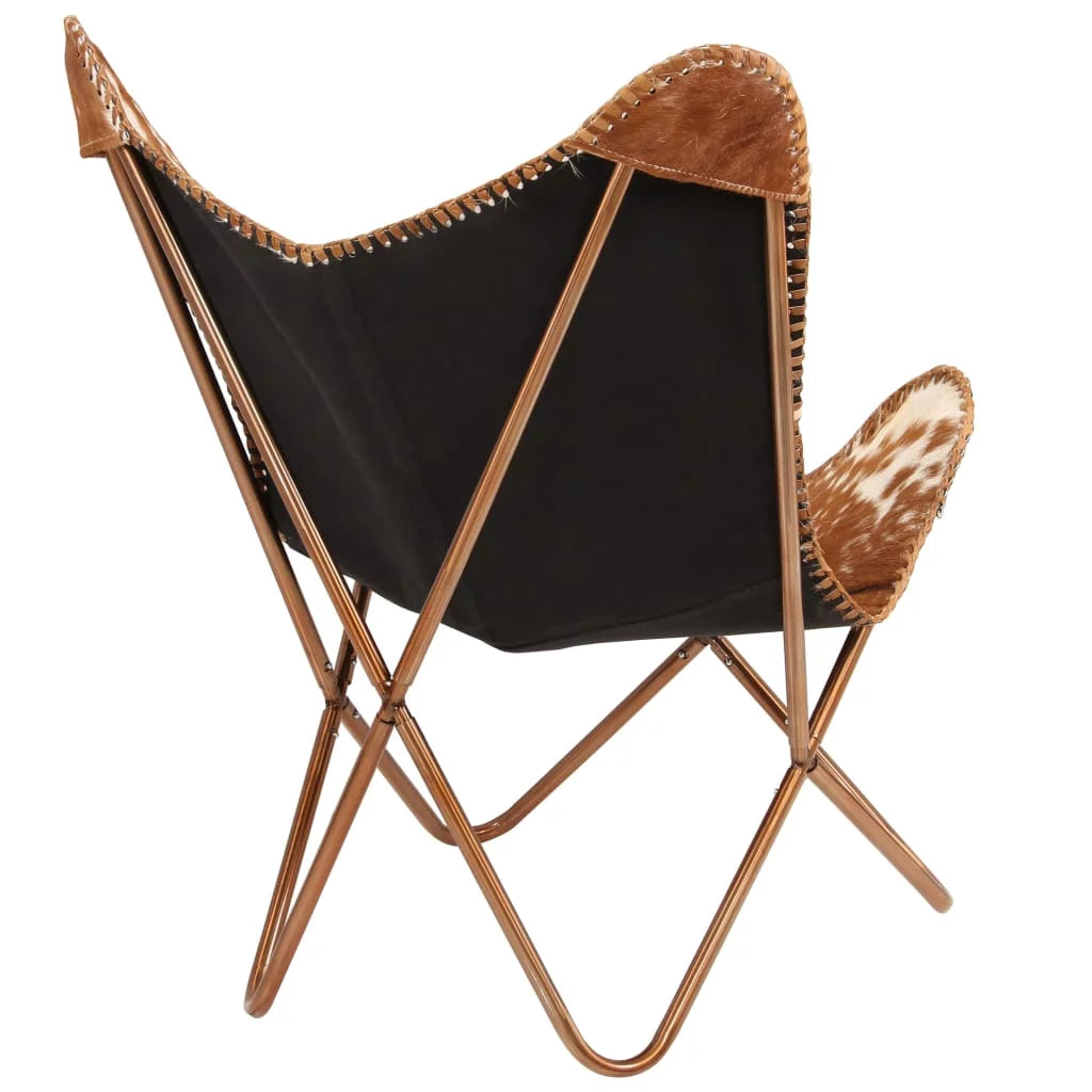 Brown and White Genuine Goat Leather Butterfly Chair V23181
